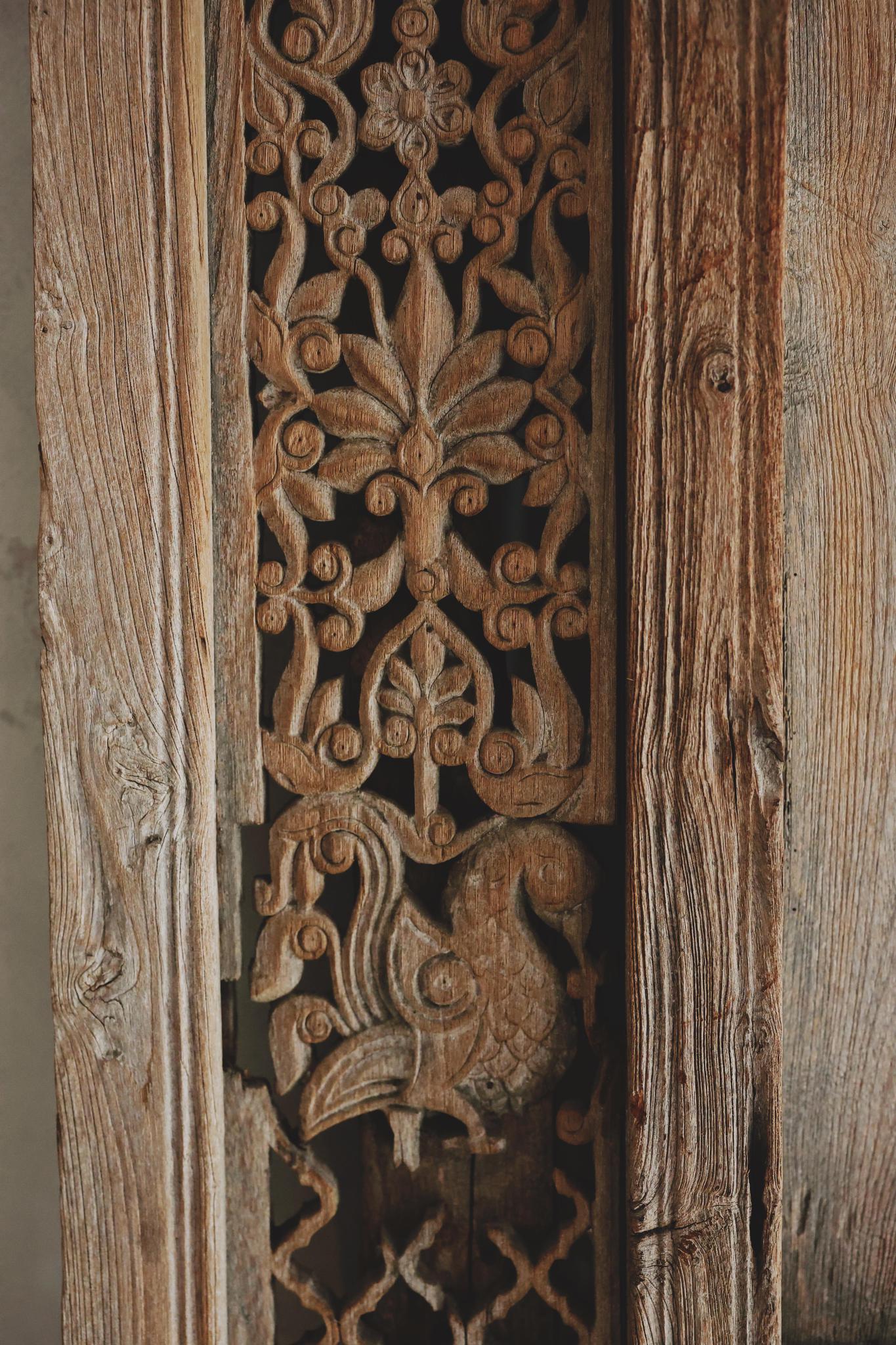 Antique Hand-Carved Wooden Door Panel