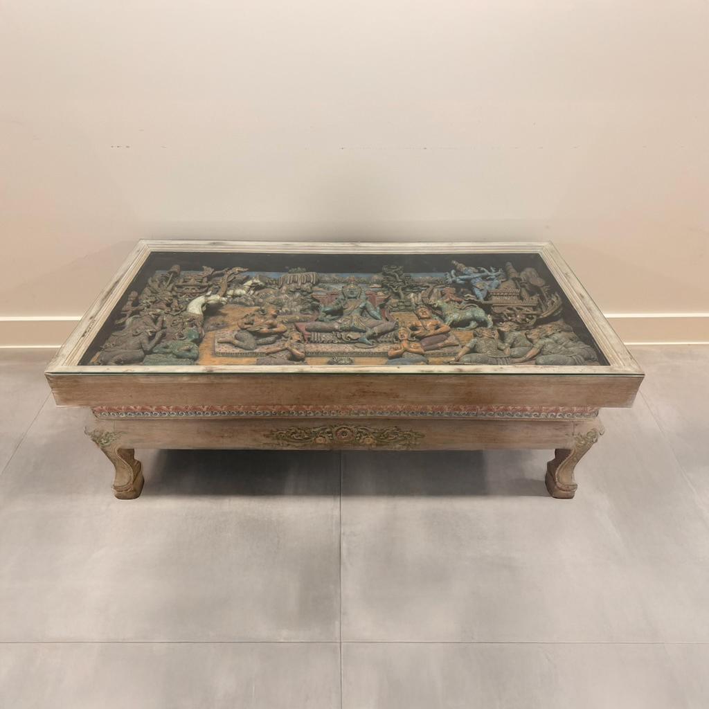 Buddhist Glass Top Coffee Table