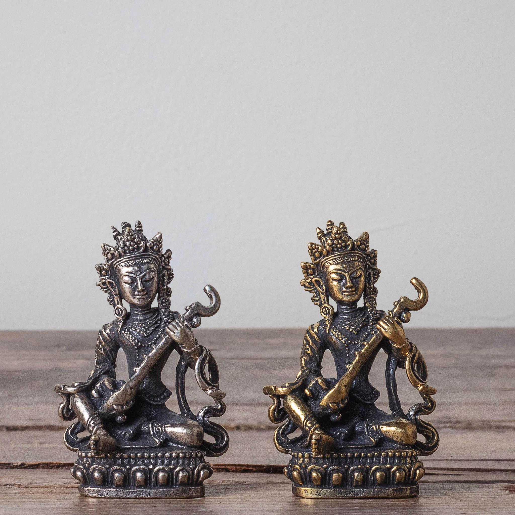Brass Deity Statuette Saraswati
