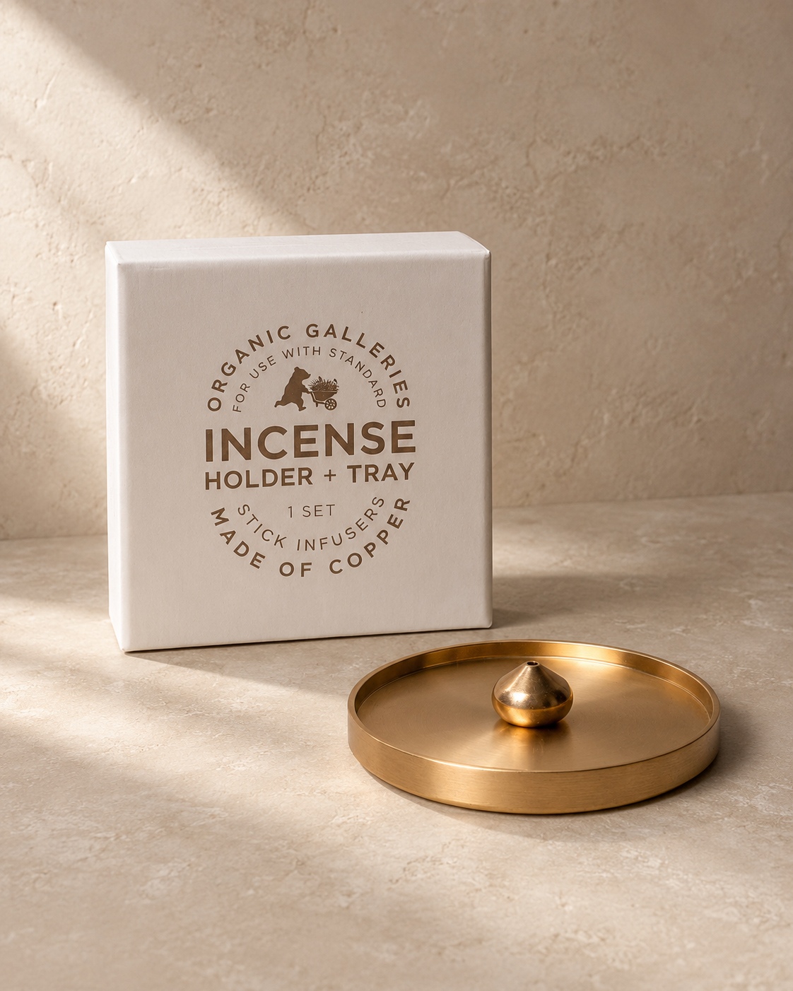 Copper Incense Holder + Tray Set