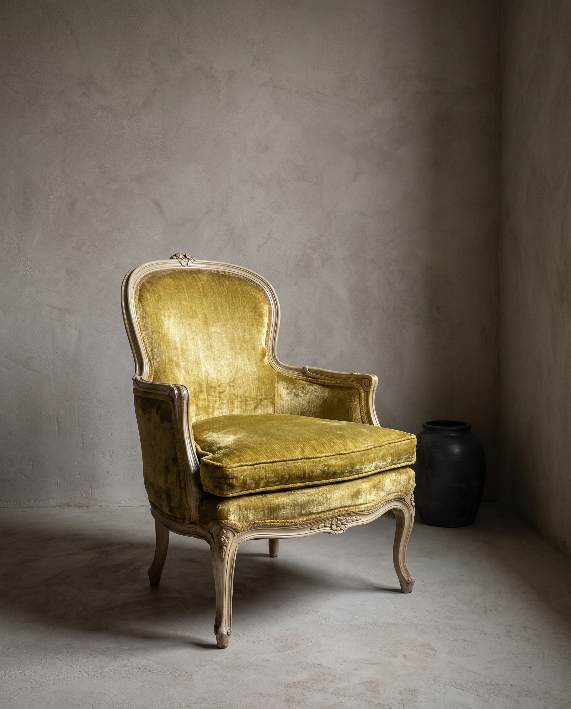 The Citron Bergère chair alone, 45 degree three-quarter angle showing full silhouette