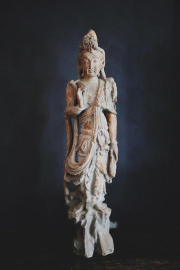 Weathered Stone Guanyin Statue