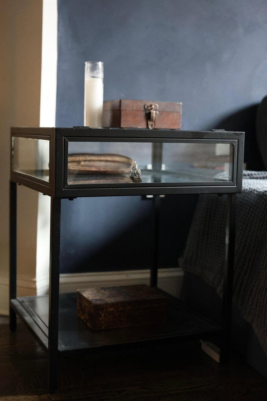 Industrial Glass Display Side Table