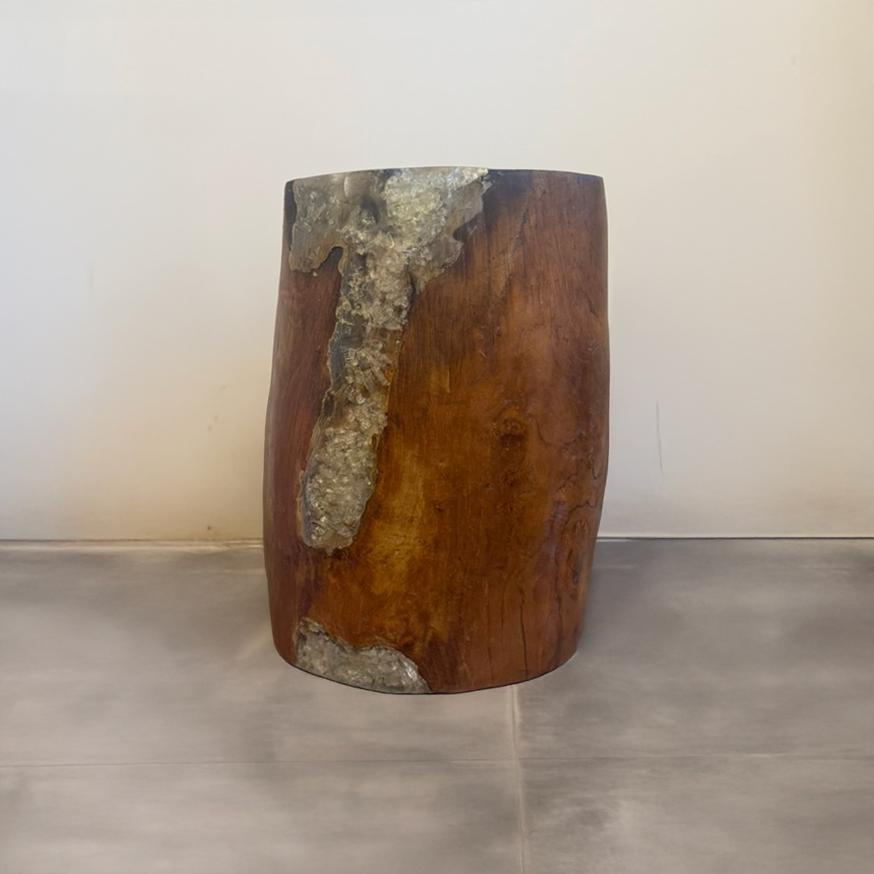 Teak and Cracked Resin Stool