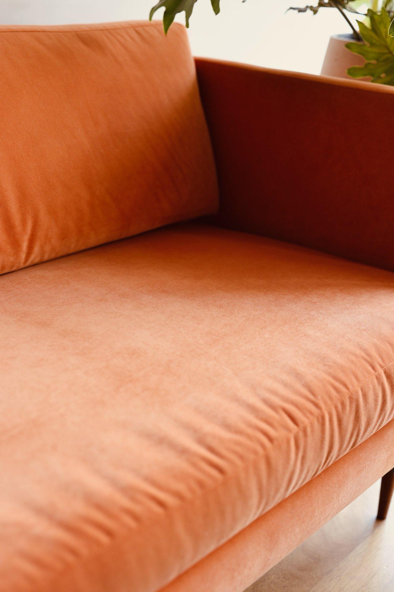 Persimmon Velvet Mid-Century Modern Loveseat
