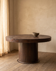 Boiler Table three-quarter view with linen curtain