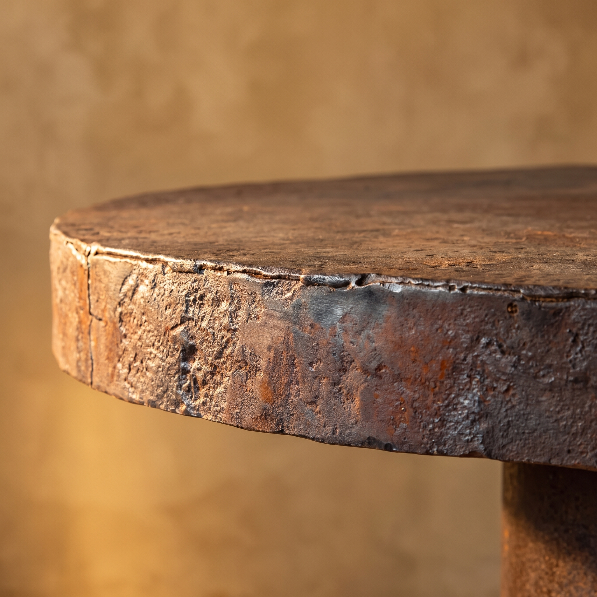 Boiler Table forged edge and rust patina detail