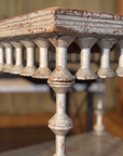Antique spool table, spool gallery and turned leg detail