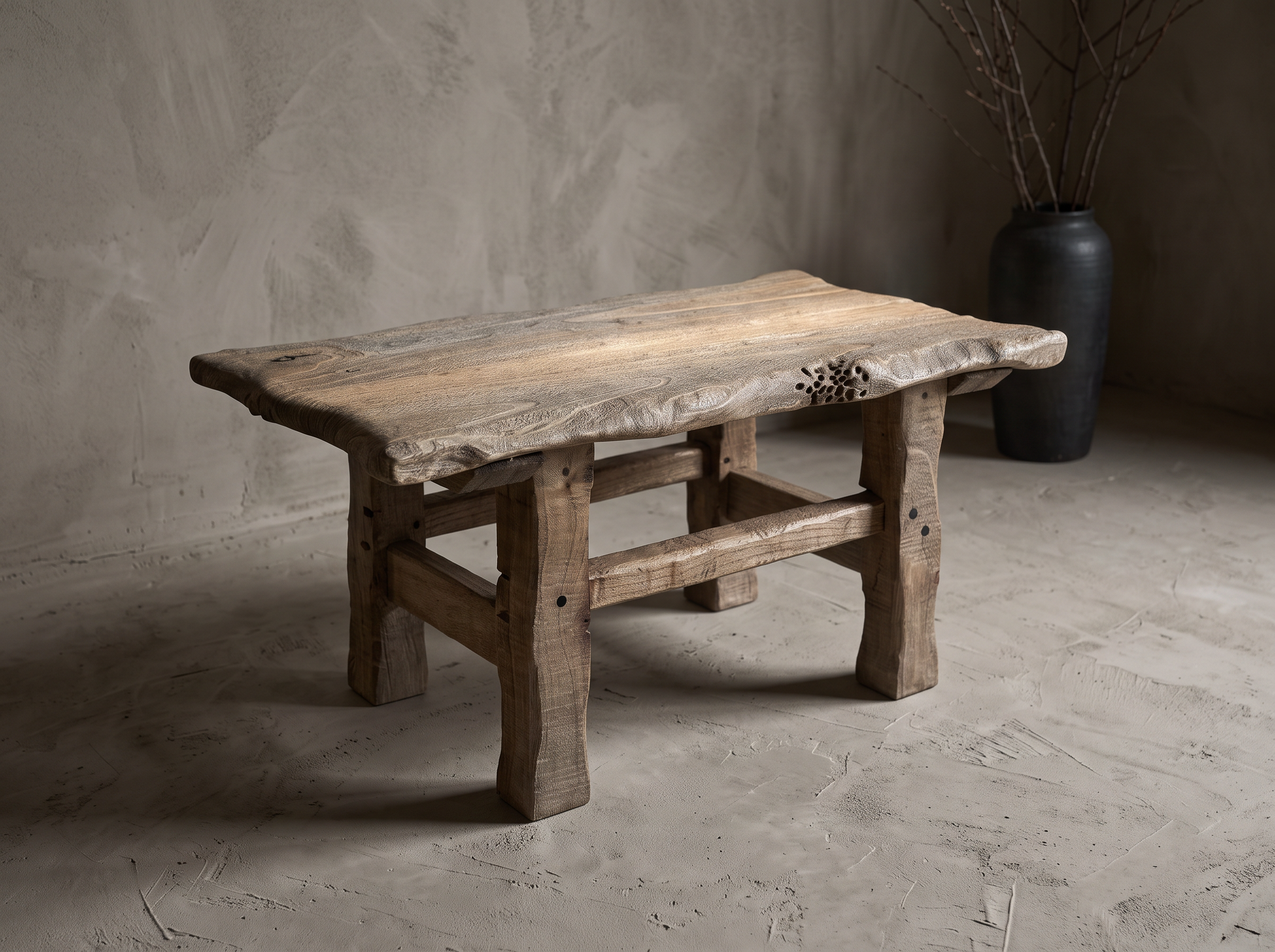 Wormwood Coffee Table, 45 degree three-quarter view showing full form and construction