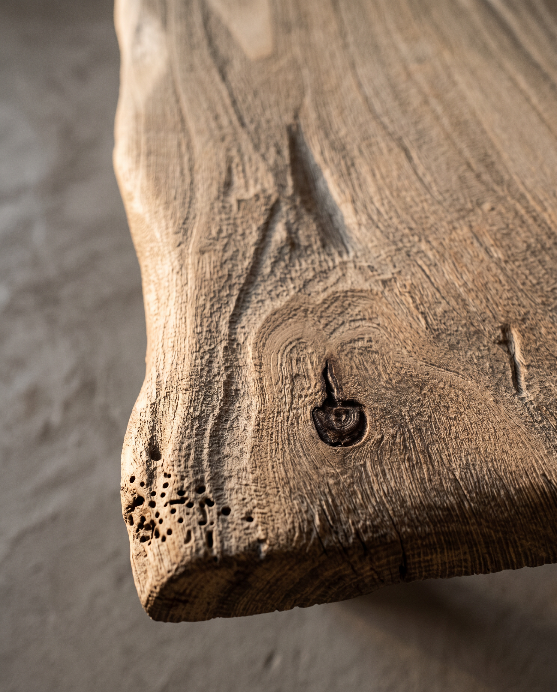 Second macro angle of the live edge and wormhole grain detail