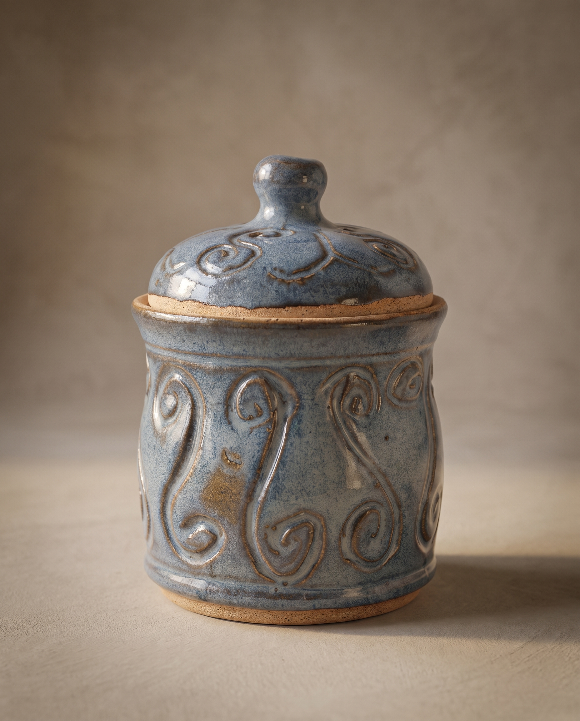 Lidded Jar blue patterned