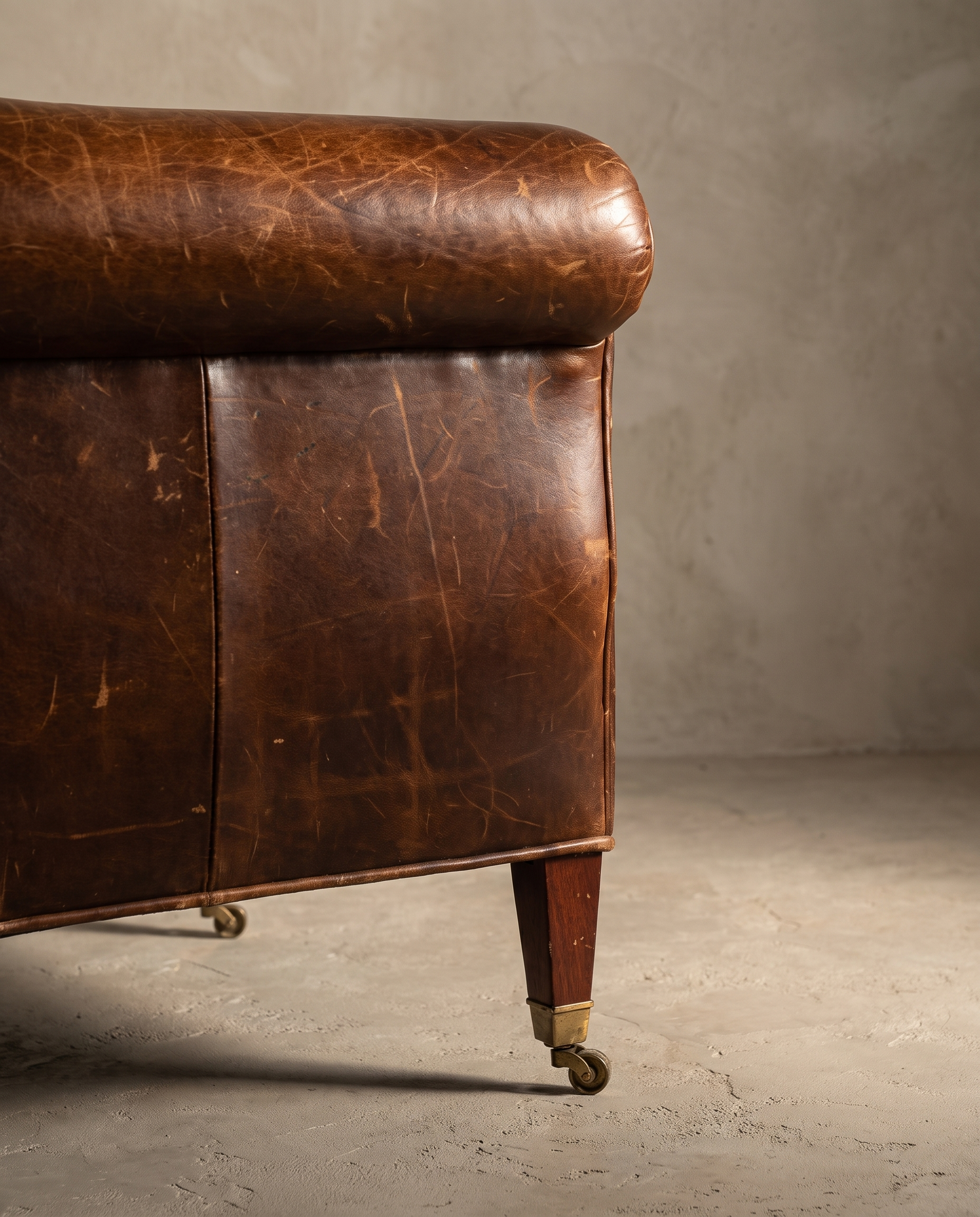 Construction detail of tapered leg and brass castor