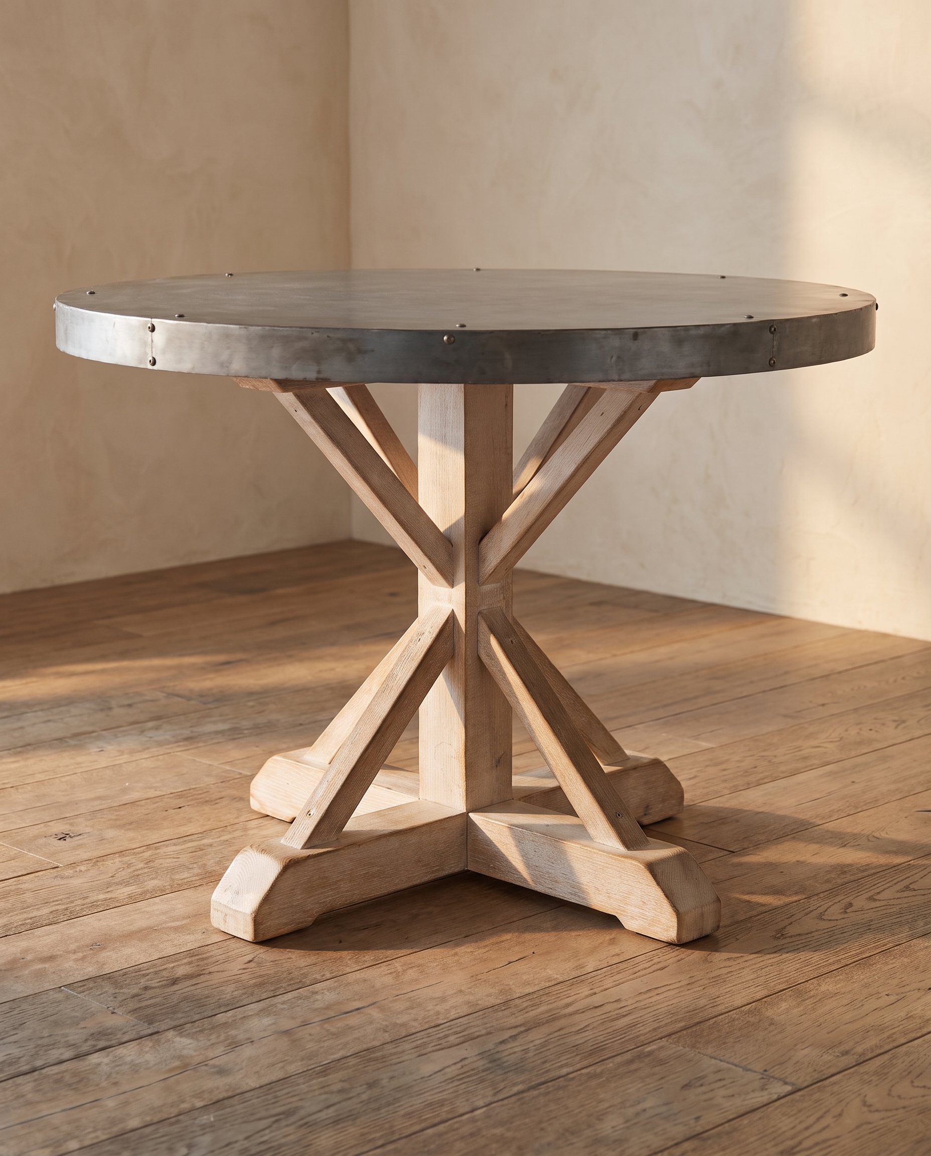 Detail of the whitewashed trestle base joinery