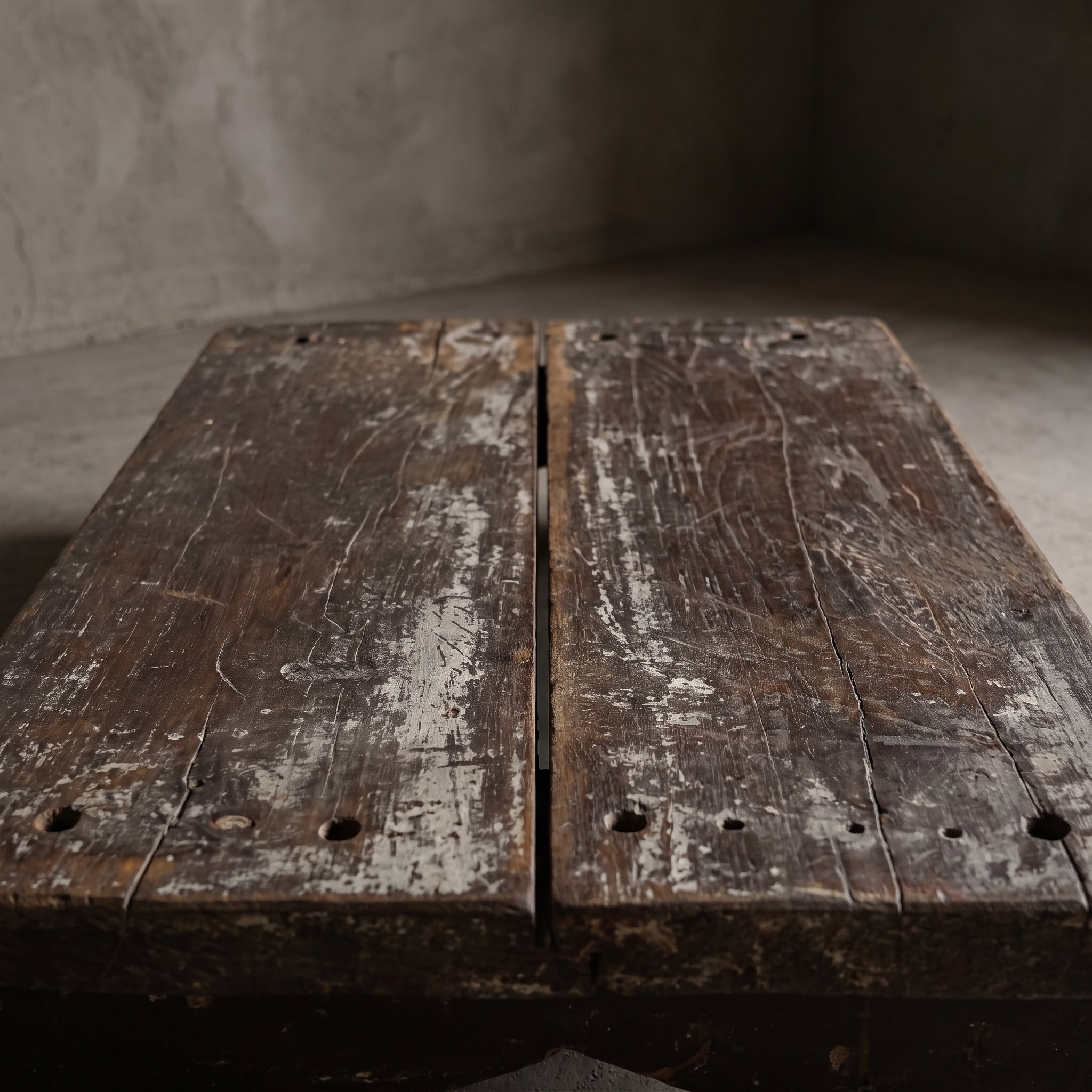 North India bajot detail, close-up of the center plank seam and drilled edge holes