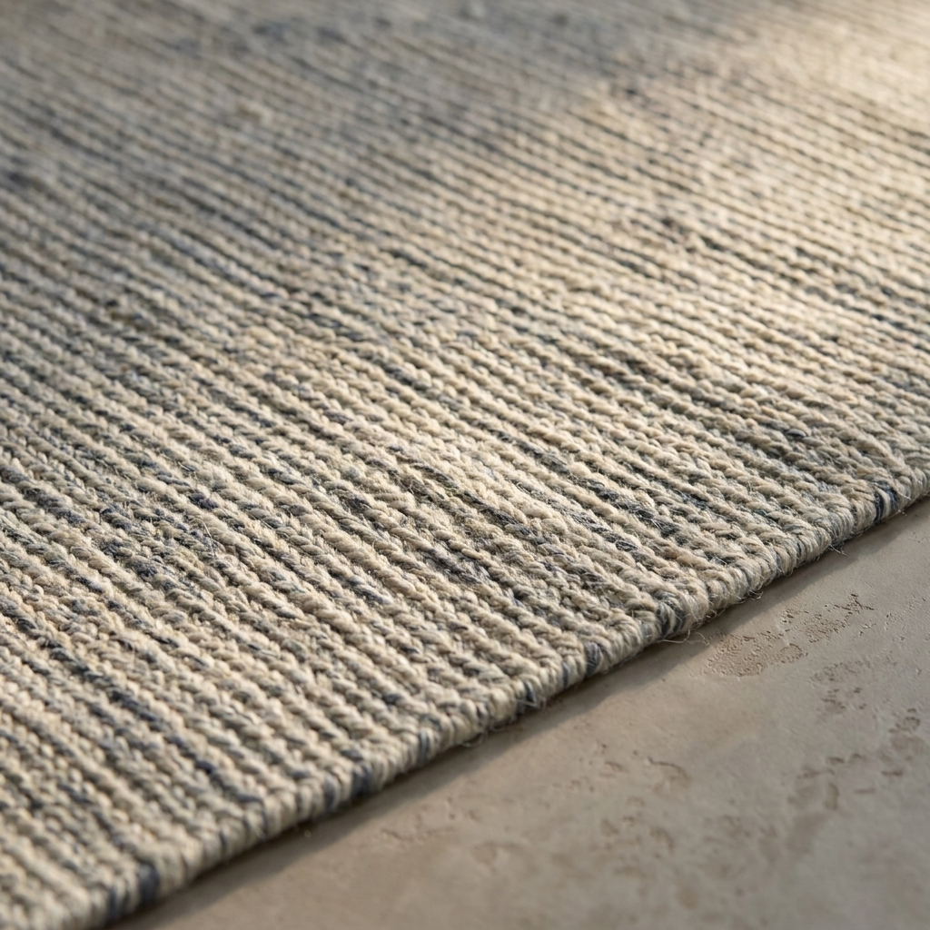 Macro detail of the heathered flatweave texture, second angle