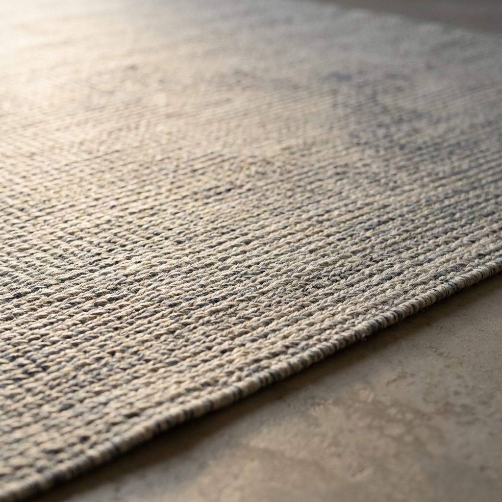 Macro detail of the heathered flatweave texture