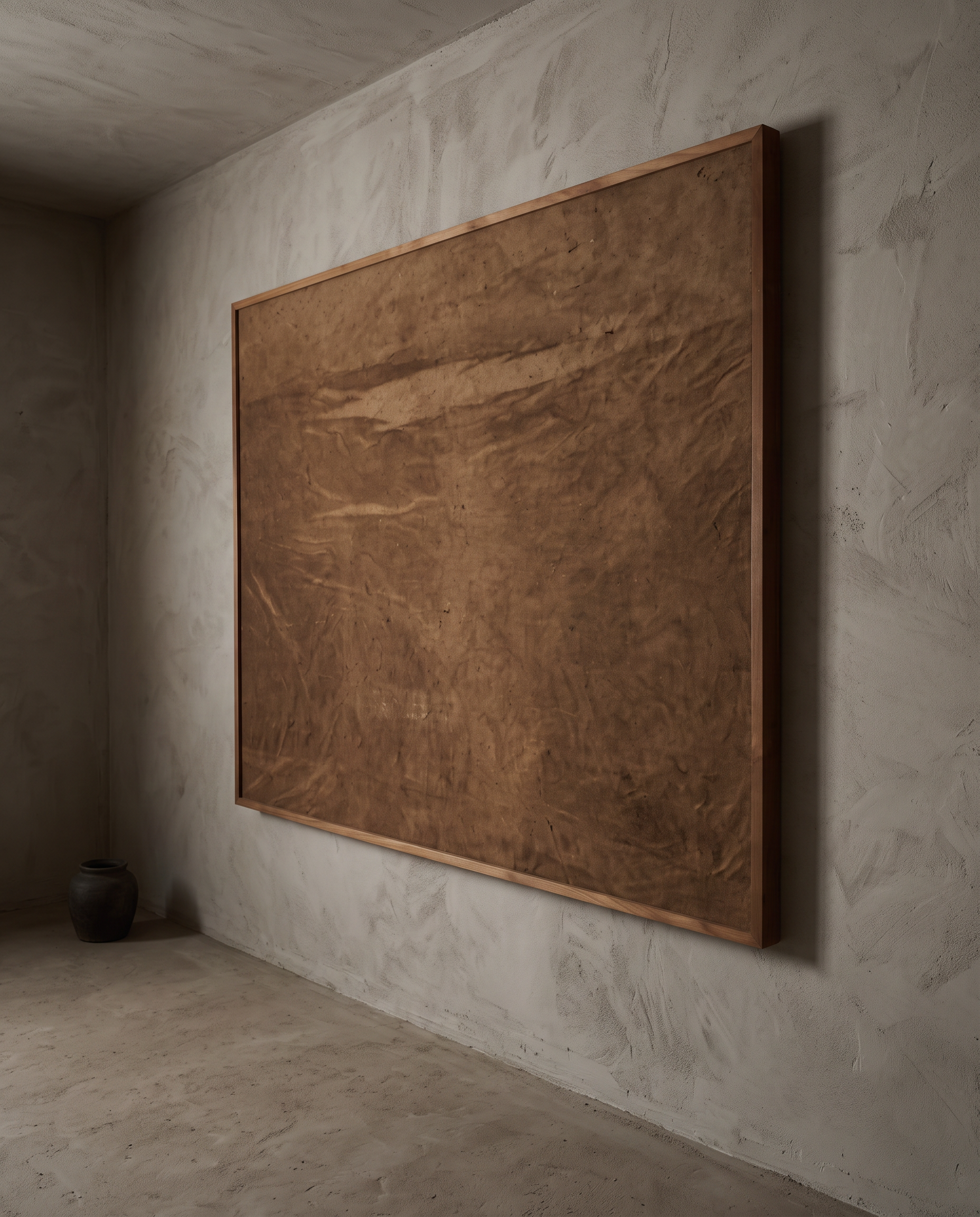 Bare Umber fabric panel viewed at a 45 degree angle showing the frame depth