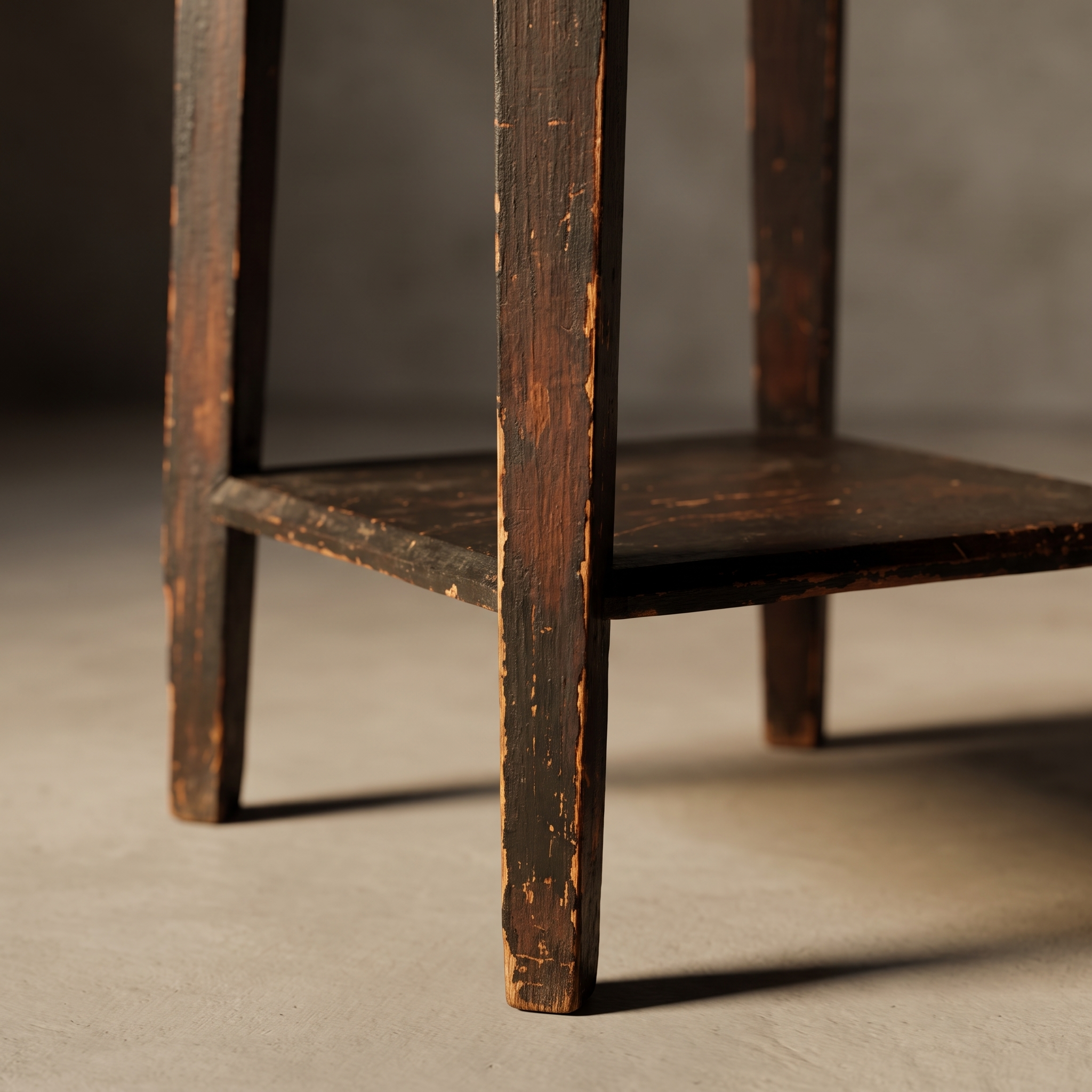 Close up detail of the tapered legs and square lower shelf construction