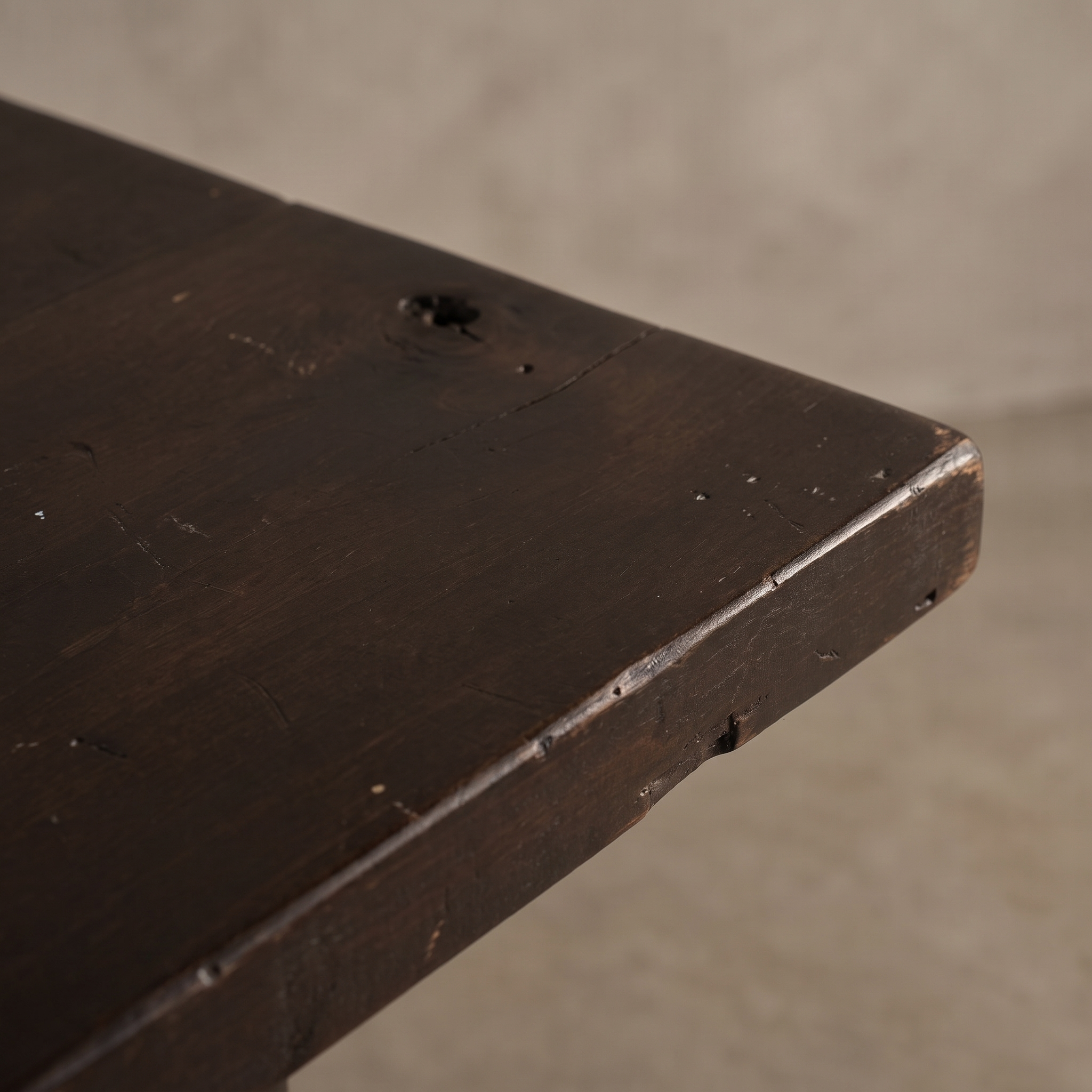Second close-up detail of the reclaimed wood tabletop grain and edge