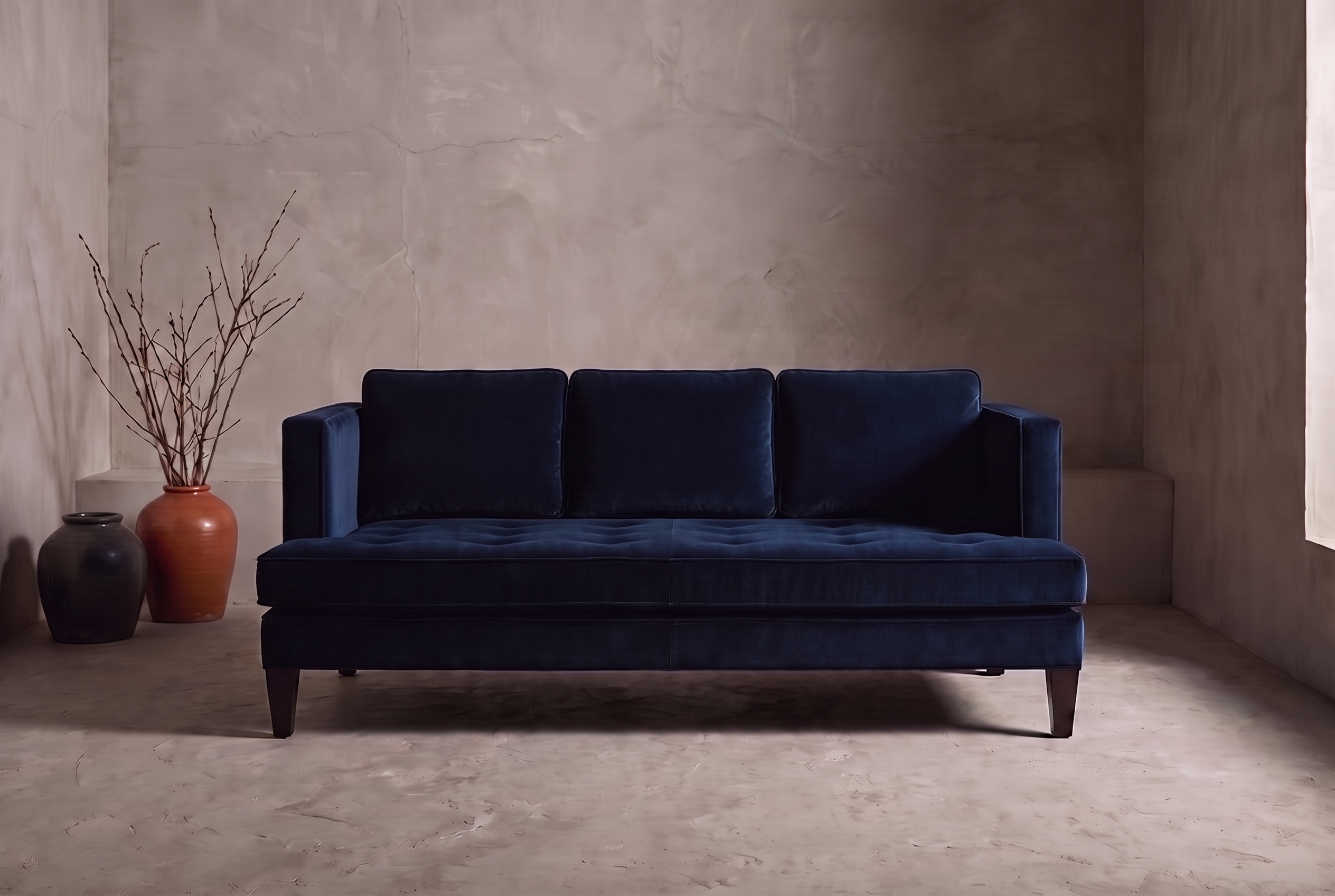 Shenandoah navy velvet sofa, straight-on hero