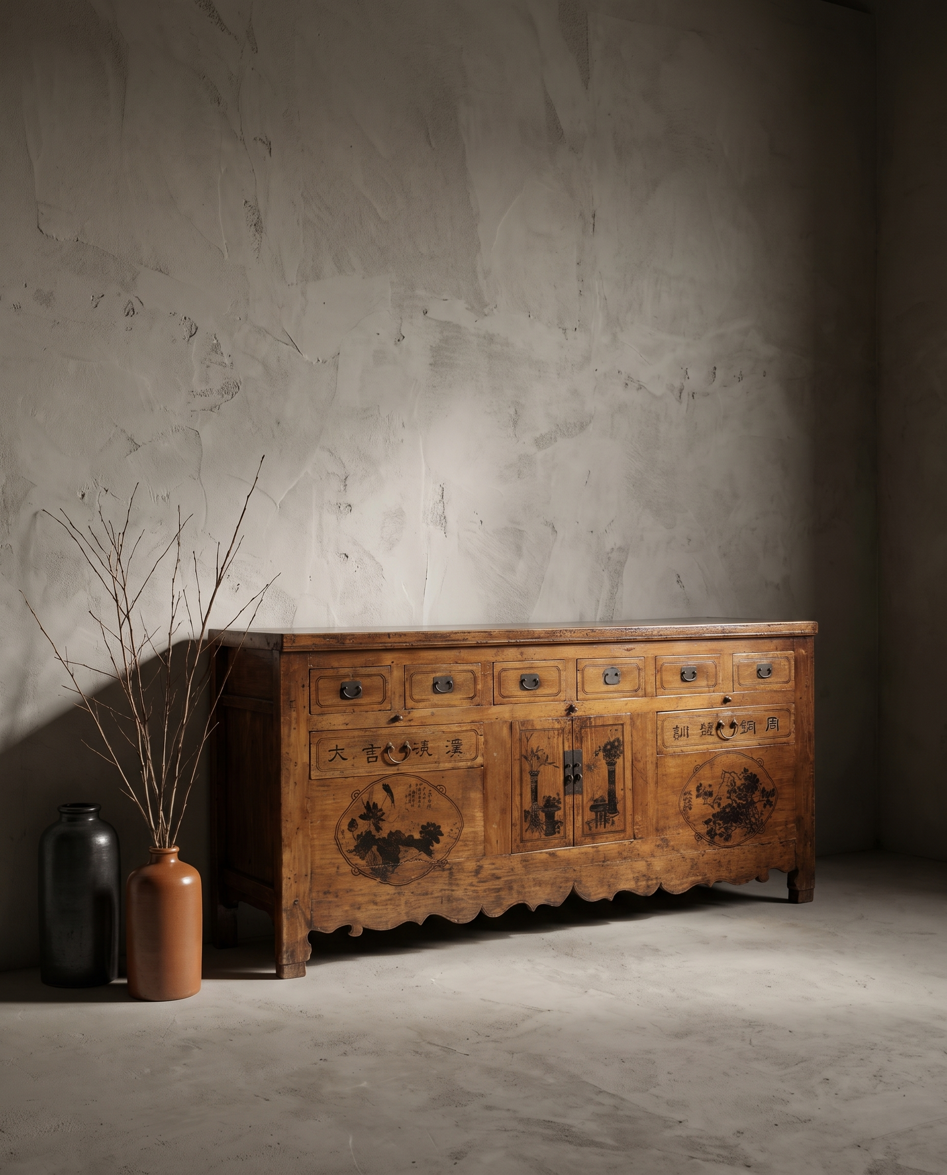 Antique Chinese hand-painted sideboard, lifestyle hero