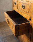 Antique Chinese hand-painted sideboard, long calligraphy drawer open