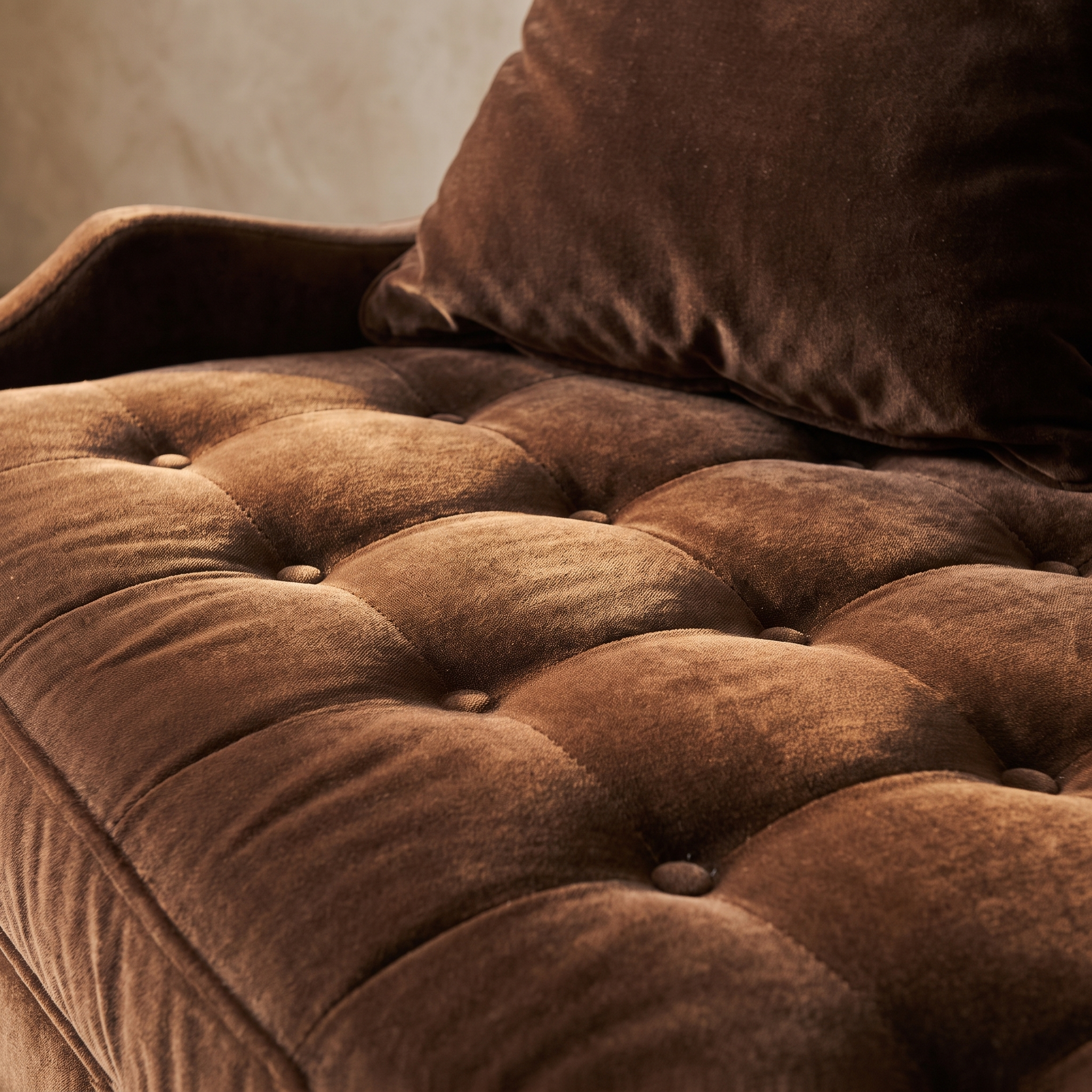 Diamond tufting detail, chocolate velvet