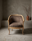 The Harvest, carved wheat motif bergere chair, straight-on front view