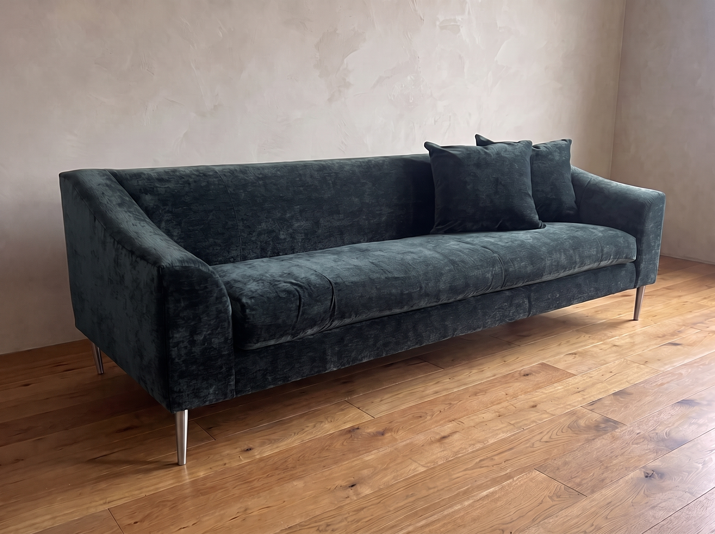 Vanguard Tess sofa 45 degree view from the left showing the flared arm