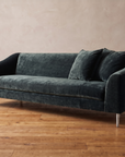 Vanguard Tess sofa three-quarter view showing the long bench cushion