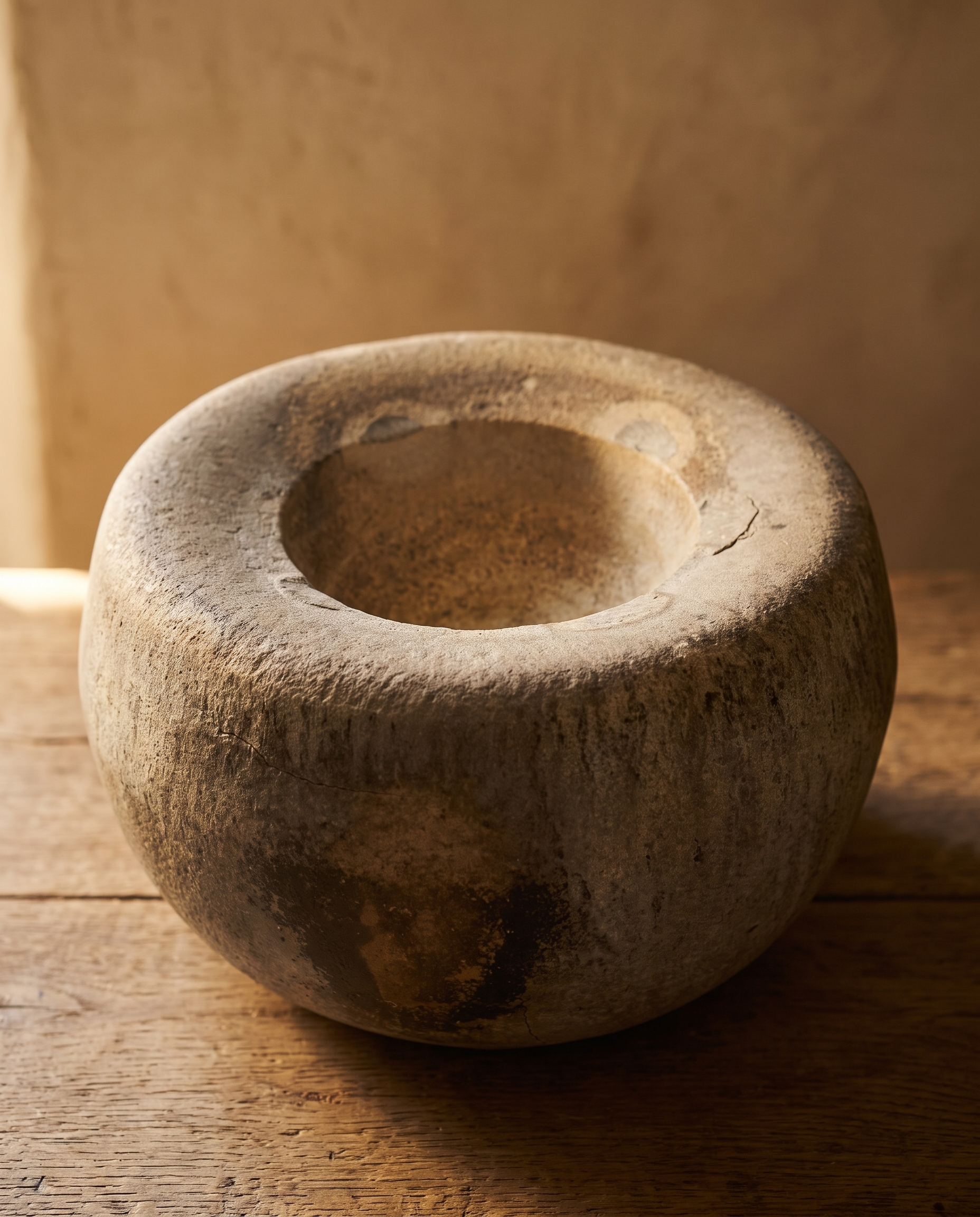Stone mortar bowl and handles detail