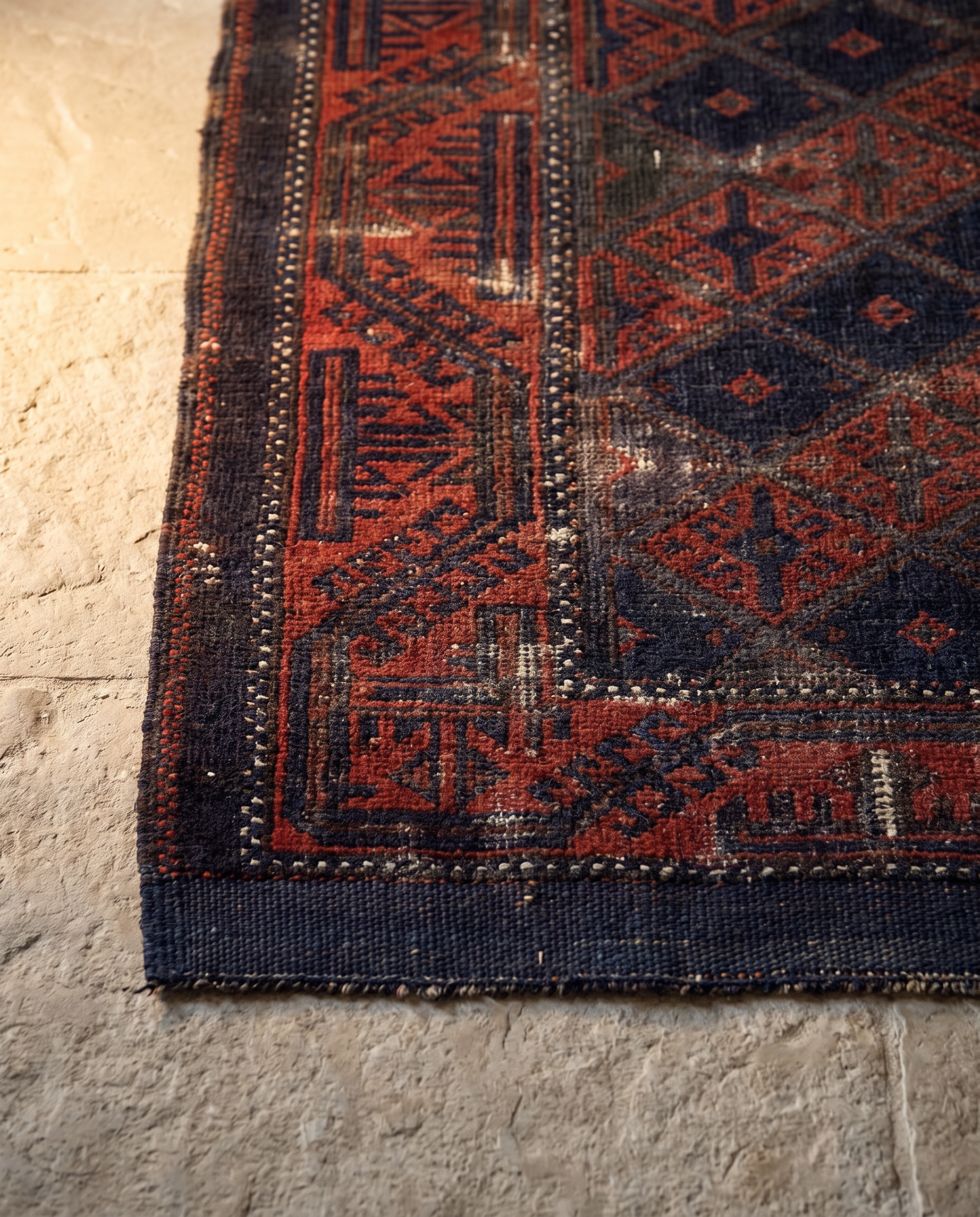 Turkmen Baluch rug corner and pile detail