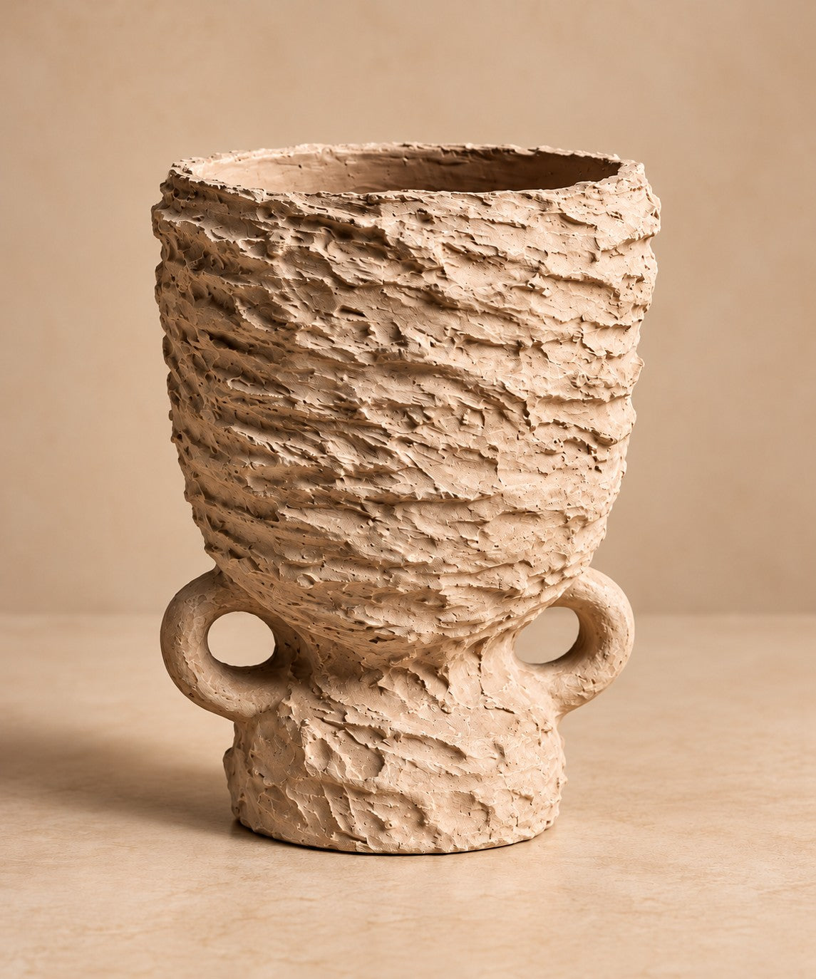 Textured cement urn with two loop handles, Organic Erotic