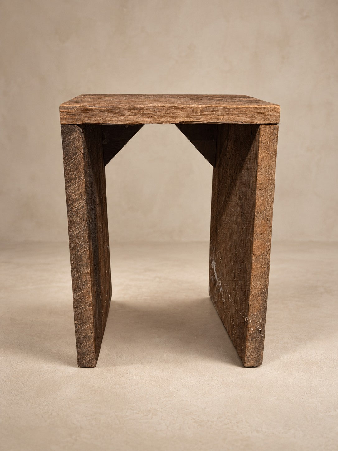 Dark wood slab side table on solid panel legs, Organic Erotic