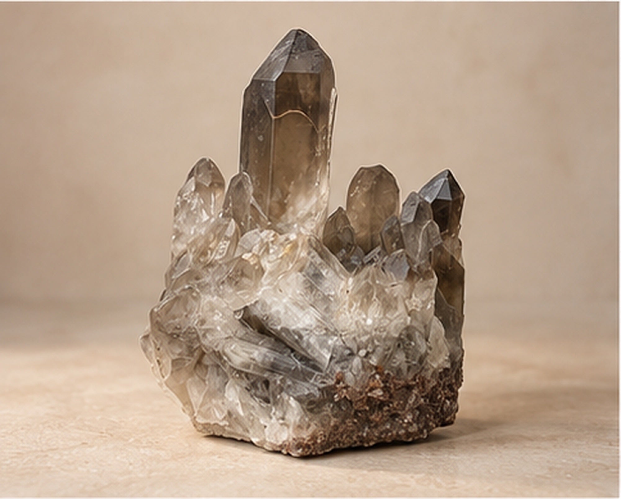Large smoky quartz cluster on natural matrix