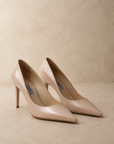 Prada Blush Patent Pumps, pointed-toe stilettos in pale blush patent leather with a soft sheen