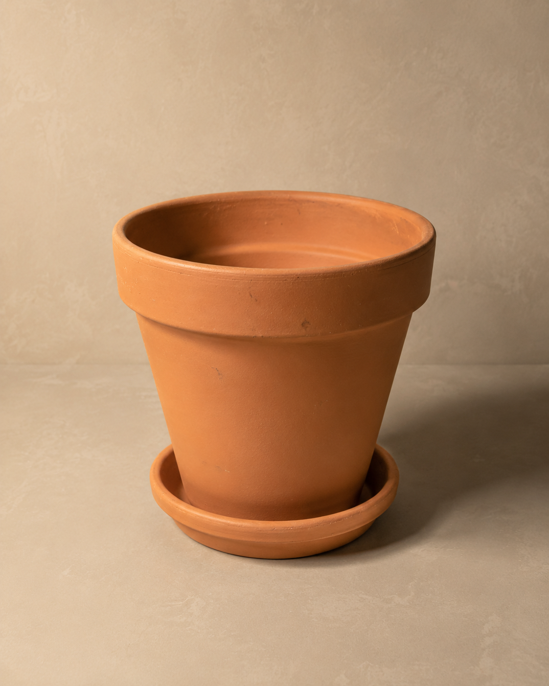 Terracotta Pot with Saucer, classic unglazed orange clay planter with matching saucer