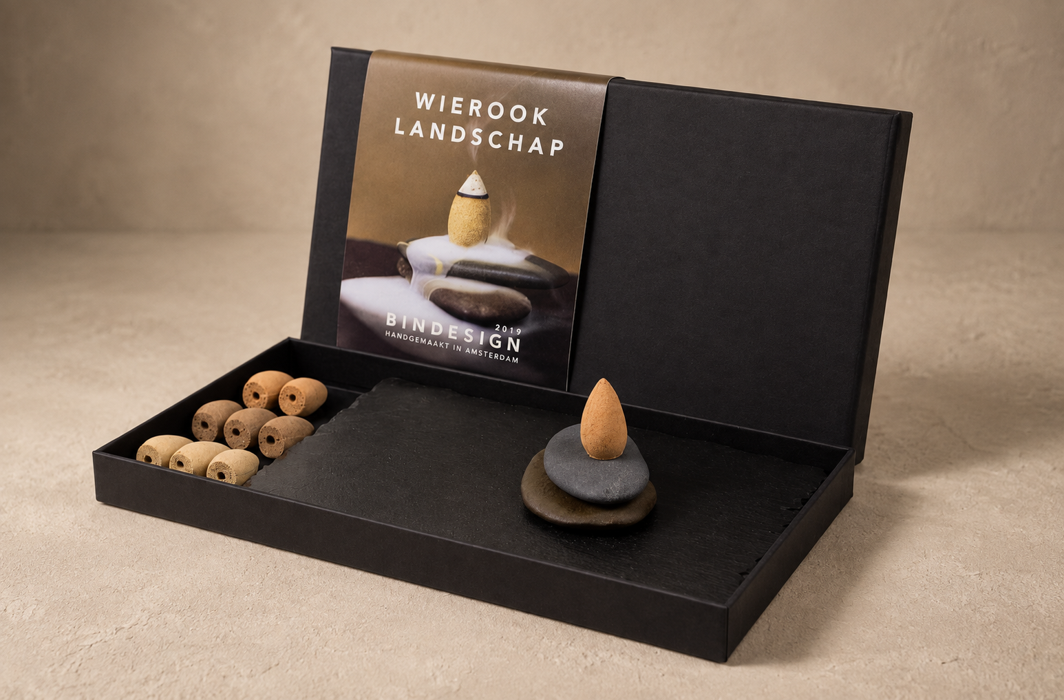 BinDesign backflow incense landscape set with river stones and slate