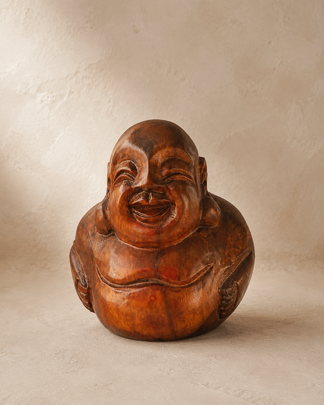 Wooden Laughing Buddha
